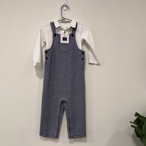 Janie and Jack Blue Pinstripe Overalls with White Polo